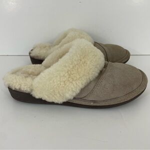 Nuknuuk Shearling Joy Slipper Womens 6 Grey/Brown Suede Leather Fuzzy Slip On